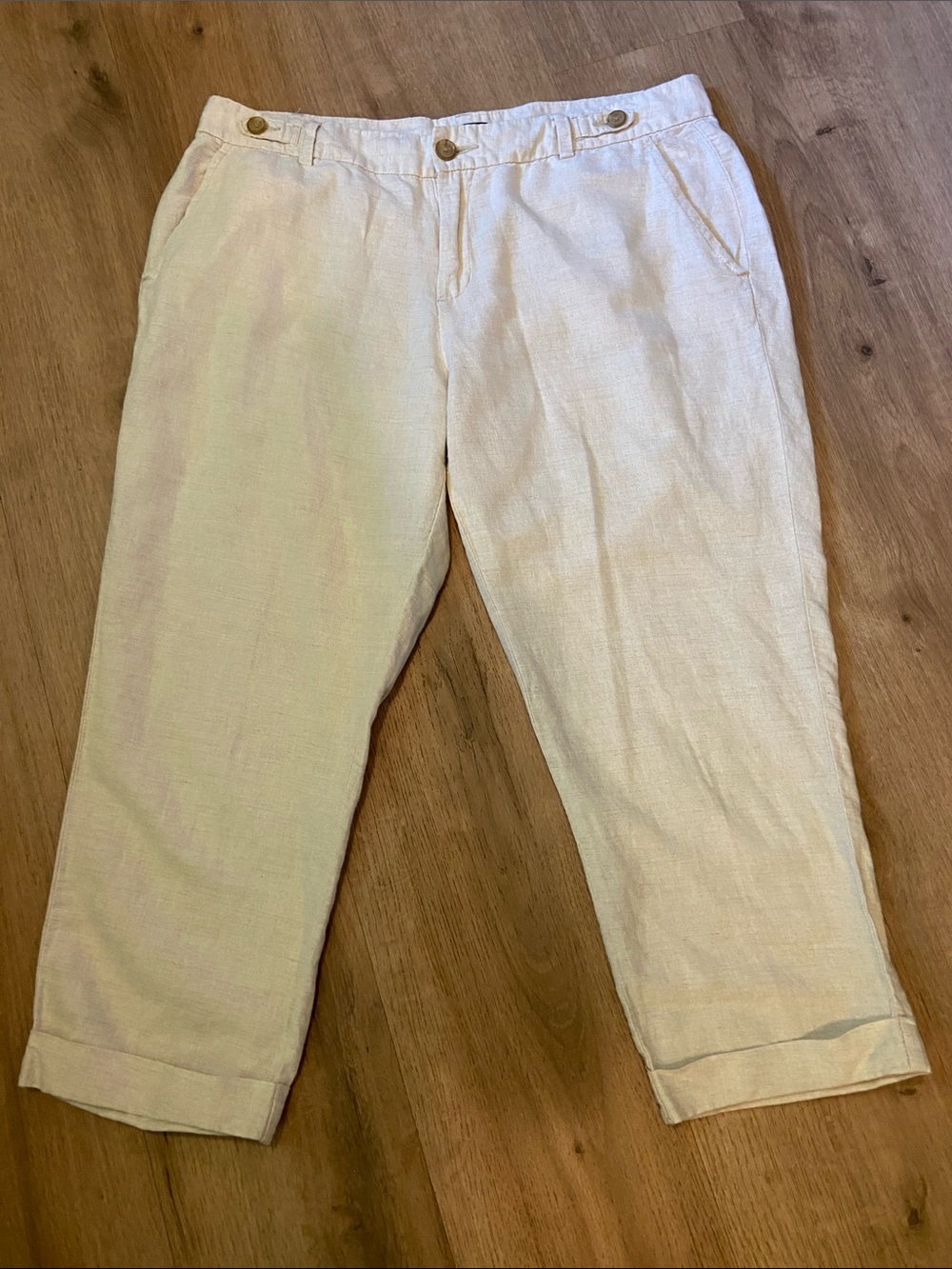 Banana Republic Factory Cropped Linen/Cotton Pants Cream Pockets Coastal Grandma